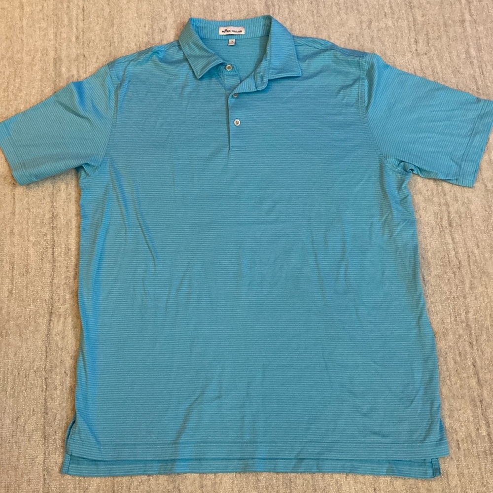 Peter Millar Men’s Blue Striped Short Sleeve Golf Shirt. Size Large